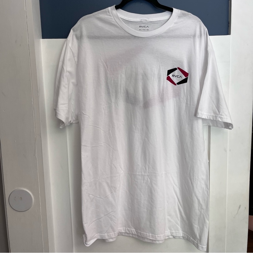 RVCA White Short Sleeve Tee with Black & Red Hex Logo